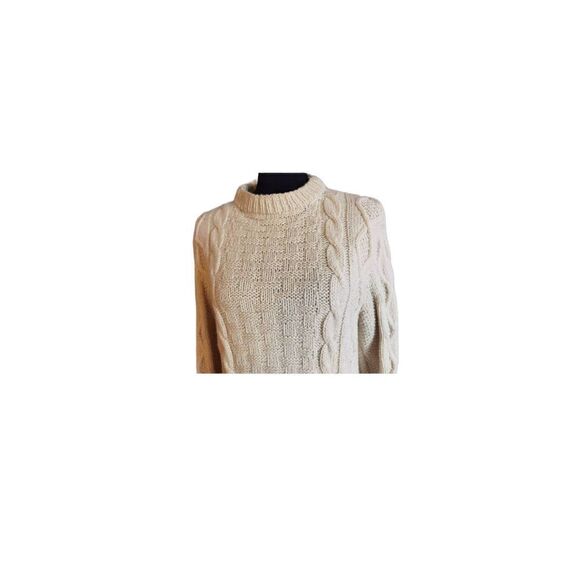 Vintage Fisherman Wool Sweater Cream 50s 60s Minimalist Grandpacore - Picture 3 of 5